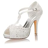  Emily Bridal Scarpe da Sposa Décolleté da Sposa con Tacco a Spillo in Seta Imitato Pizzo Peep Toe (EU38, Avorio)