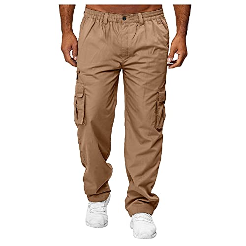 Hatop Mens Cargo Lightweight Work Pant, Men's Tactical Pants Relaxed Fit Straight Leg Multi-Pocket Sports Trousers Pants Khaki, X-Large