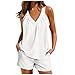 Linen Shorts Sets Women 2 Piece Outfits Vacation Casual V Neck Halter Tank Tops Loose High Waisted Drawstring Shorts Lounge Matching Two Piece Summer Sets Beach Cover Ups Swimsuit Linen Clothes 2025