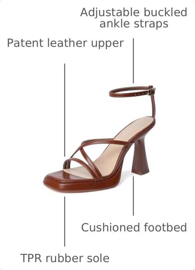 Image of Reitoye Strappy Heels for Women Platform Chunky Square Toe Heeled Sandals | Women's Heeled Sandals,Block High Heel,Adjustable Ankle Strap,All-Day Comfort Non-slip Sole,Party,Wedding,Prom Heels Shoes