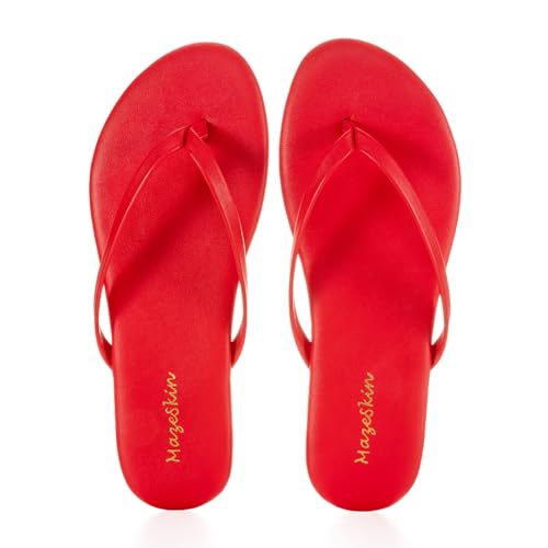 Image of mazeskin Women's Memory Foam Comfortable Flat Thong Sandals Dressy Summer Beach Leather Slide Flip Flops