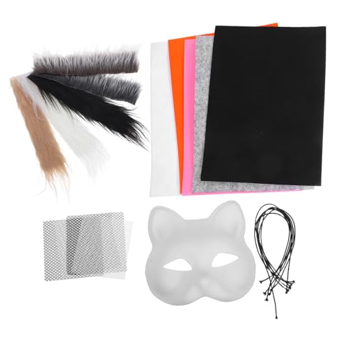 HOMSFOU Kit de Máscara de Gato Blanca DIY con Peluche Suave PVC Adhesivo y Malla para Ojos Set de Máscaras para Halloween Disfraces Fiestas y Cosplay
