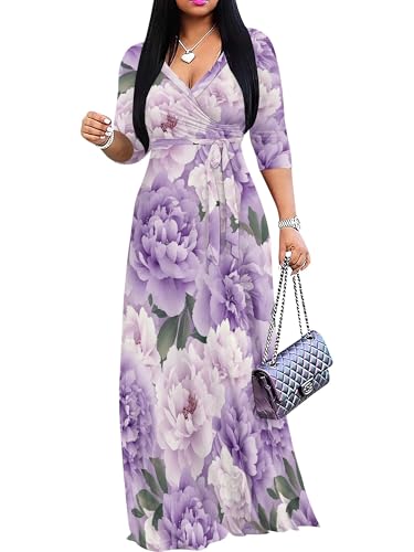 Image of PinkPatty Women's Long Sleeve Maxi Dress Plus Size Trendy Wedding Guest Dress with Pockets&Belt