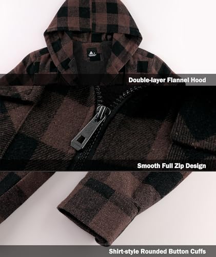 Image of V VALANCH Men's Flannel Shirt Jacket with Hood Fleece Lined Plaid Jacket Zip Up Winter Warm Coat