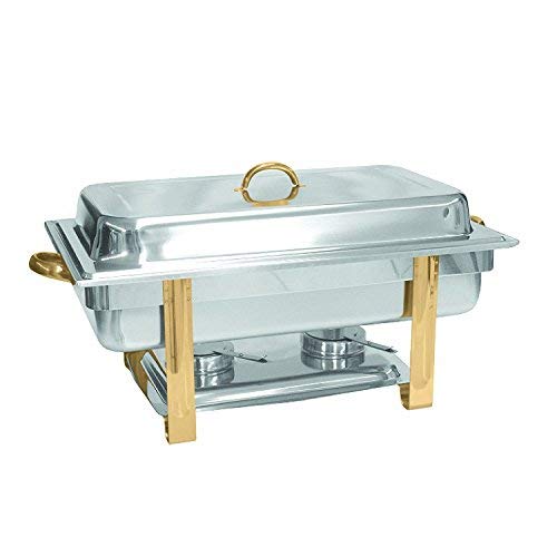 Tiger Chef 3-Pack 8 Quart Full Size Buffet Chafing Dish Set with Gold Accents and Gel Fuel Cans - Thumbnail 2