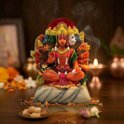 Image of Blessing Hanuman Idol - Multicolor Sitting Bajrangbali Murti with Gada for Home Temple Decor | Lord Hanuman Ji Statue for Strength, Protection & Devotion | Puja Showpiece Gift (15 cm Hanuman ji)