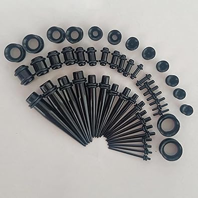 JJLFresheners 50Pcs Black Pieces Ear Stretching Kit, Acrylic Tapers Plugs and Silicone Tunnels, Ear Gauges Expander Set Body Piercing Jewelry for Women Men Christmas Birthday Gifts Piercing Jewelry2