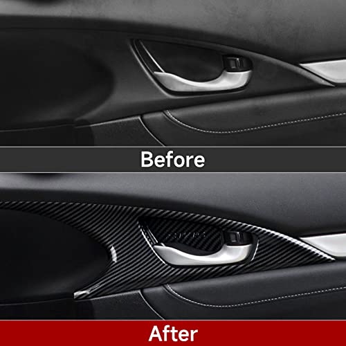 Image of Car Inner Door Bowl Decals for Honda Civic 2016-2021 10th Gen Accessories ABS Carbon Fiber Stickers, NOT for Hatchback