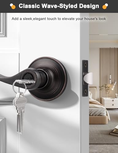 Image of Gobrico Oil Rubbed Bronze Keyed-Alike Entry Door Locks Wave Handle Lever with Same Key, 2Pack
