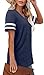 Angerella Short Sleeve V Neck Shirts for Women Trendy Summer Tops Loose Fit T-Shirts Navy Blue XL