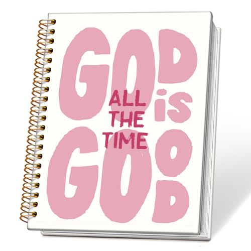 NEFMGEG Pink Christian Spiral Notebook Journal, God is Good All The Time Bible Verse Scripture Journal for Women, Christian Gifts for Women, Religious Prayer Notebooks, 5.5x8.3 Inch