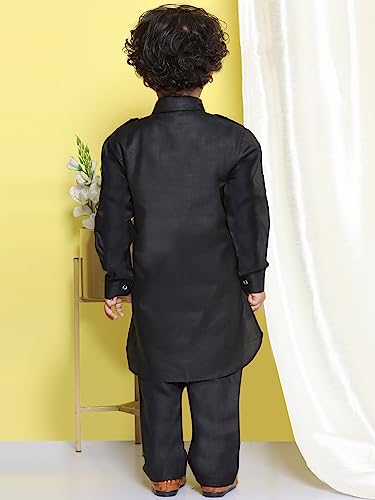 Image of AJ DEZINES Kids Cotton Full Sleeve Solid Black Pathani Suit Set for Boys - Ethnic Wear | Traditional | Festival Wear for boys - Regular Fit