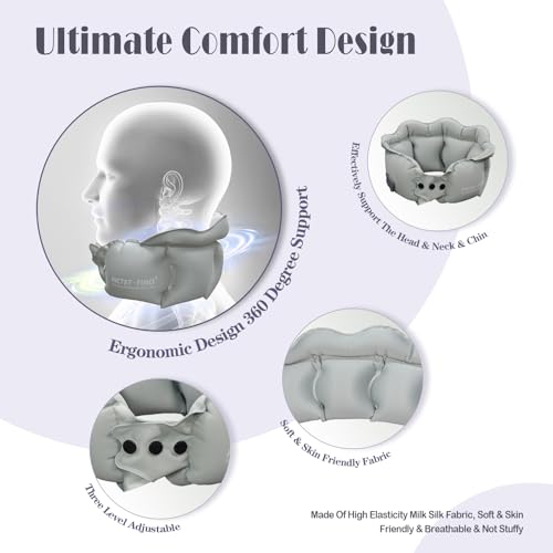Almohada Inflable Ajustable para Cuello de Viaje Gris miniatura 3