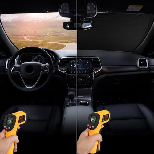 Image of Foldable Windshield Sun Shade for 2014-2025 Jeep Grand Cherokee SUV | Laredo Limited Trailhawk Overland Altitude Summit Sunshade Sun Visor Protector Blocks UV Rays Keep Your Car Cooler