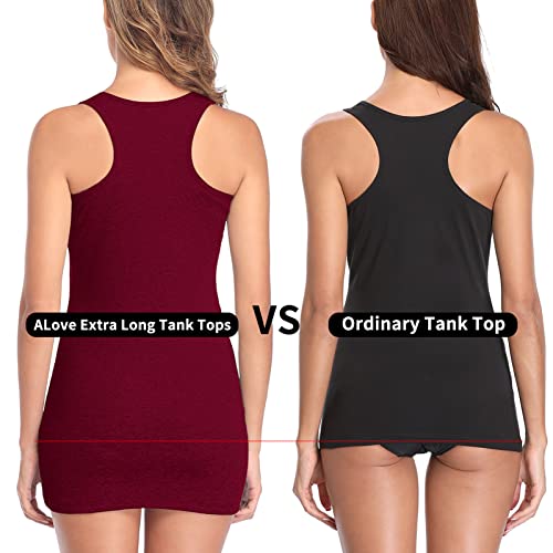 Image of ALove Womens Extra Long Tank Tops with Shelf Bra Ribbed Camisoles Undershirts