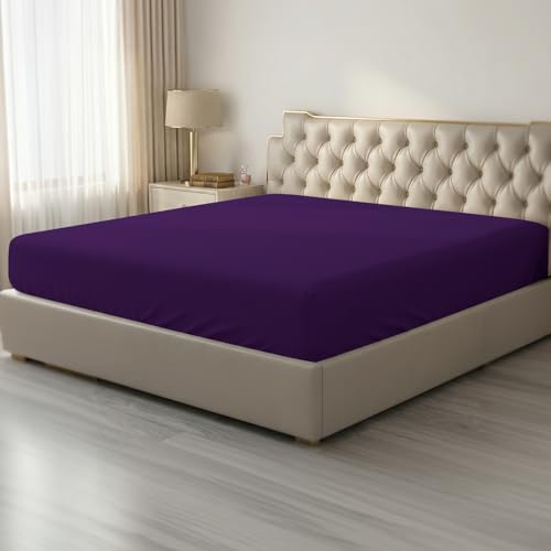 Image of HBHLFZ King Fitted Sheet Only, Soft Breathable Bottom Sheet - 78 inchx80 inch Deep Pockets King Size Fitted Sheet - All Around Stretch Fit, Wrinkle Resistant, Colorfast - Easy Care, Purple