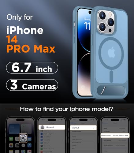 Image of Magnetic Compatible with iPhone 14 Pro Max Case, [Built-in Invisible Kickstand][Compatible with MagSafe] [Military Grade Shockproof] Slim Translucent Matte Phone Case for iPhone 14 Pro Max 6.7 inch