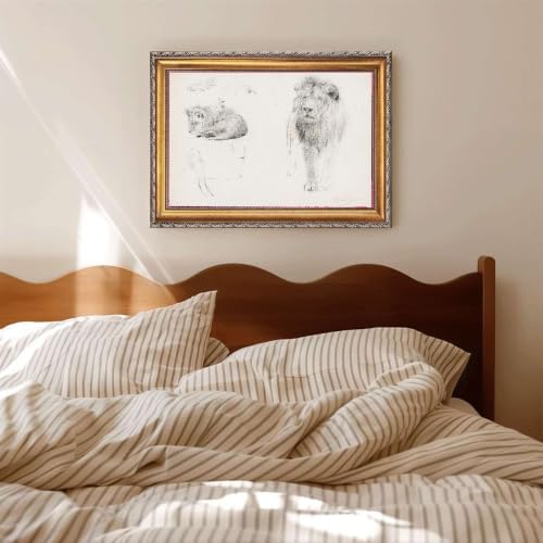 Lion Sketch Wall Art, Framed Canvas Print, Vintage Animal Drawing Decor — view 5