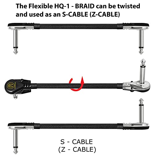 3 Units - 2 Foot - Audioblast Hq-1-Braid (Black)- Flexible - Dual Shielded (100%) - Instrument Effects Pedal Patch Cable W/ ¼ Inch (6.35Mm) Low-Profile, R/A Pancake Ts Plugs & Protective Boot #TOP5