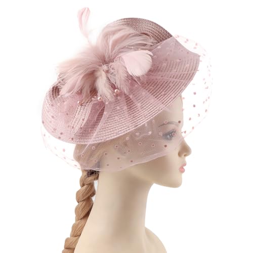 Image of DRESHOW Women Fascinator Hats Tea Party Hat Vintage Pillbox Hat Headband for Cocktail