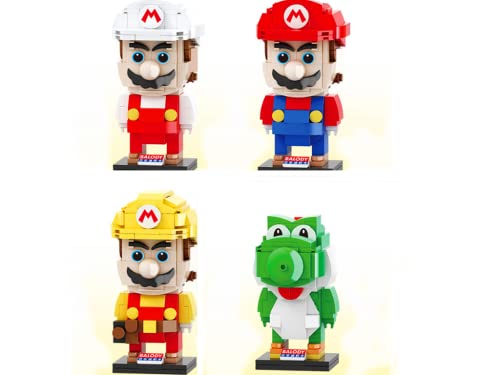 Juego de 4 bloques de Super Mario, Yoshi Mario Anime Modelo DIY Bloques de construcción de juguete coleccionable para niños para personalizar su curso de inicio de Super Mario Cover