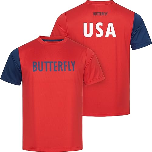 Butterfly USA Team 23 Practice Shirt — Short Sleeve, Breathable, Moisture Wicking, Dry-fit Shirt — Active Performance T-Shirt