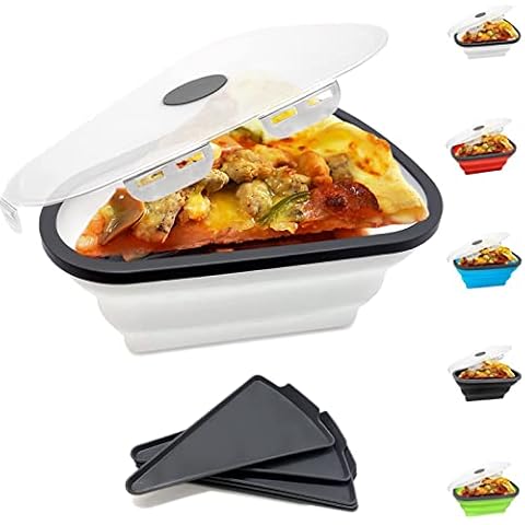 porlik Reusable Pizza Slice Storage Container, The Perfect Pizza Box with 5 Reheatable Serving Trays, Adjustable Pizza Leftover Container Storage with Lids to Organization and Space Saver (White) Cover