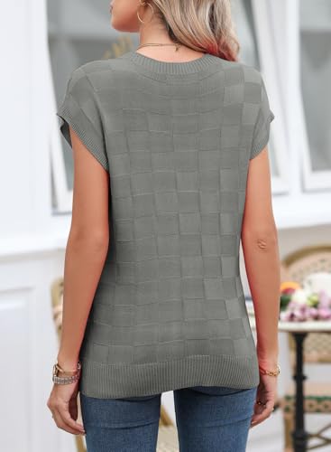 Image of SHEWIN Womens Fall Tops for Women Casual Crewneck Short Sleeve Shirts Cap Sleeve Knit Sweater Vest Summer Tops