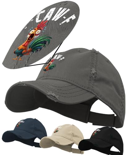 ZISaKS F-Caw F Hat: Distressed Dad Cap for Chicken Themed Gifts Funny Hat Farmhouse Style Perfect F-Caw F Cap with -cawf Mug (Grey)
