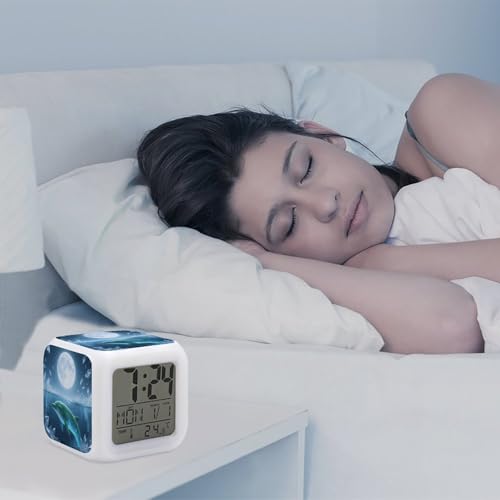 Despertador digital LED con indicador de temperatura y diseño de delfín y luna 6