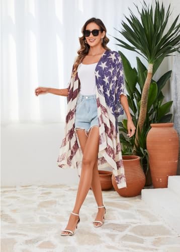 Women's American Flag Beachwear cover up Cardigan Loose Tops Shirt2