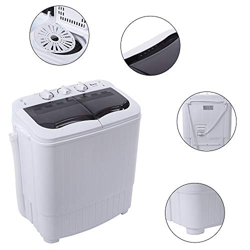 【same code：05164613】Twin Tub 14.3lbs Capacity Laundry, 7.7lbs 6.6lbs Semi-automatic Cover Washing Machine, Built-in Drain Pump, Compact Washer for Home Dorm Apartment,Portable Washing Machine,Gray