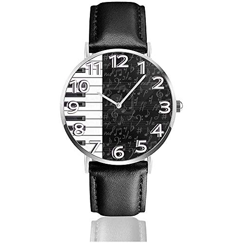 Uhr Armbanduhr Tastatur und Notizen Classic Casual Quarz Schwarz Lederarmband Uhr Business-Uhren
