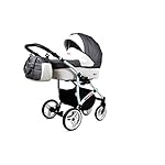 BabyLux Kinderwagen 4in1 White Lux Isofix Basis Kinderwagen Tiefschlafwagen & Autositz OEKO-TEX STANDARD 100 Zertifiziert 60cmx95cmx115cm 14 kg Grey Cubic