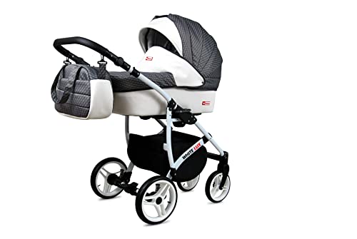 BabyLux Kinderwagen 4in1 White Lux Isofix Basis Kinderwagen Tiefschlafwagen & Autositz OEKO-TEX STANDARD 100 Zertifiziert 60cmx95cmx115cm 14 kg Grey Cubic