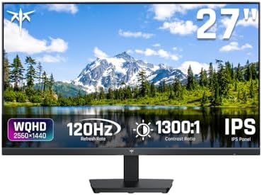 KTC 27 Inch Computer Monitor - QHD (2560 x 1440) Display, Up to 120Hz Monitor, IPS Panel, 123% sRGB, HDMI 2.0 x 2 & DP 1.4 x1, Adaptive Sync, Eye-Friendly Screen PC Monitors for Work Gaming, H27D9