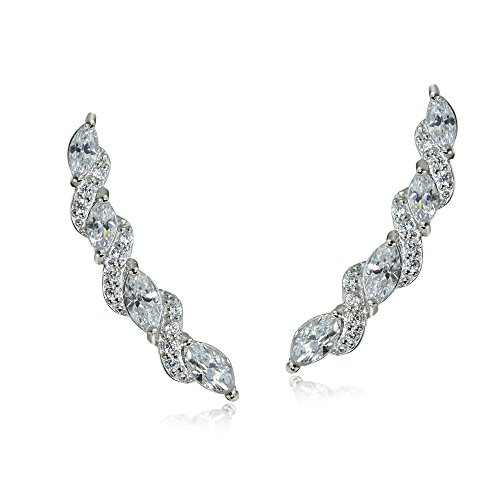 Sterling Silver Cubic Zirconia Twist Crawler Climber Hook Earrings2