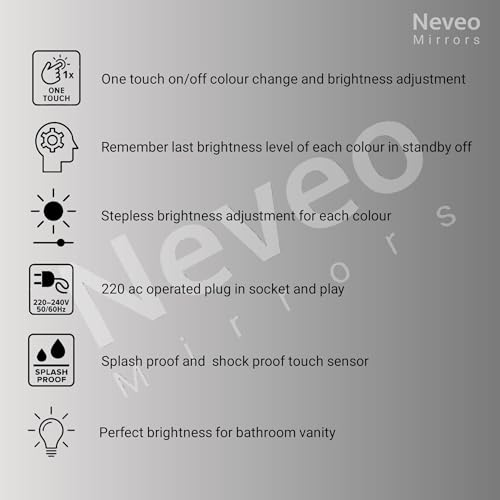Image of NeveoMirrors led 18 inch /18 inch Square 3in1 led Light Mirror with Touch Sensor on /Off and Brightness Controls for Bathroom washbasin Vanity Hallway Bedroom Kitchen (S1)