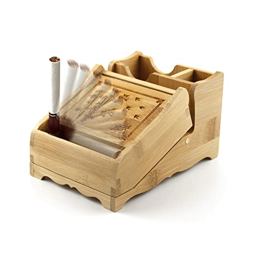 Handmade Bamboo Cigarette Case,New Upgrade,Automatic Bounce Cigarette Case,Desktop Cigarette Box,Press-Type Cigarette Case Box,Can Hold 16 Regular Size Cigarettes, Very Suitable As A Gift #TOP9