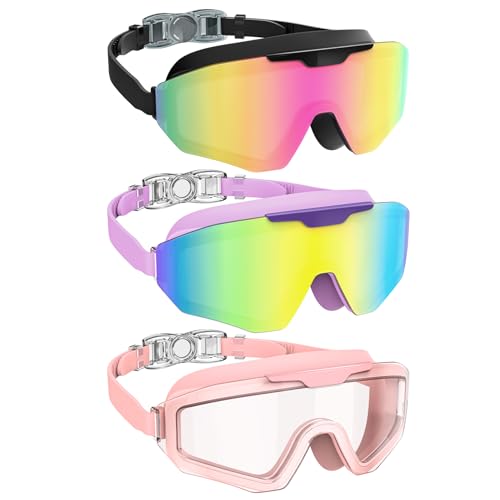 NSSIW Swim Goggles Adult Goggles-for-Swimming: No Leak with UV400 Protection Anti Fog Wide View for Men and Women 3 Pack