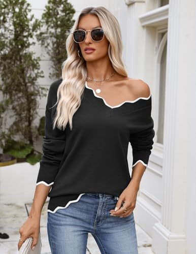 Image of Zeagoo Women's 2026 Fall V Neck Sweater Long Sleeve Lightweight Knit Tops