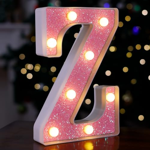 Image of LED Letter Lights Pink Glitter Marquee Letters Light Up Alphabet Letters Sign Battery Powered for Home Party Decoration Night Bar Wedding Birthday Christmas Lamp Girls Gift - Letter Z