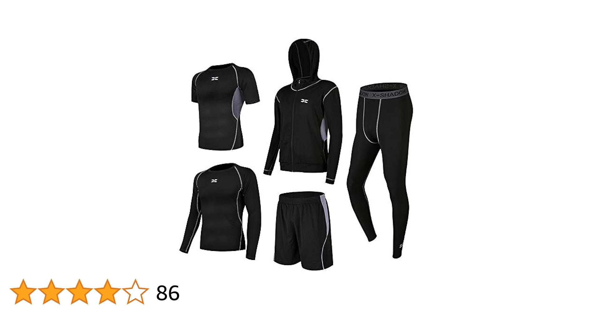 Heren Sportset 5-delig - Compressie Shirt, Leggings & Shorts Voor Fitness