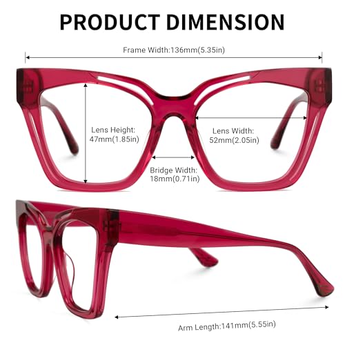 Image of Zeelool Vintage Cat Eye Glasses Frame for Women with Non-prescription Clear Lens Domena ZJGA814740-01 Red
