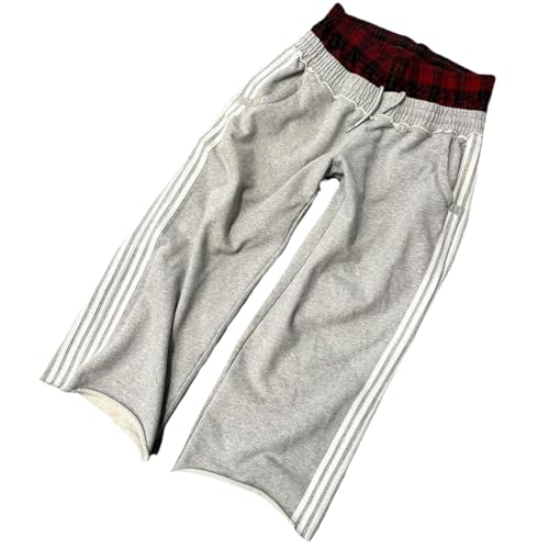 Double Waisted Sweatpants Men Casual Striped Boxer Sweatpants High Rise Wide Leg Baggy Sweat Pants with Elastic Drawstring