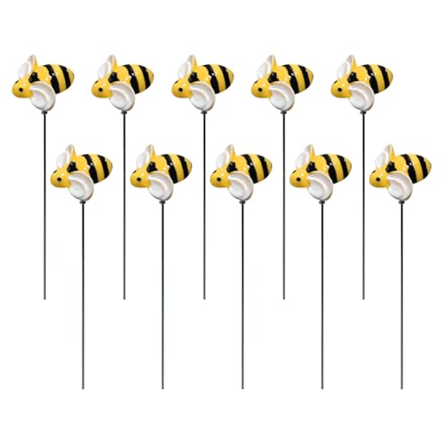 FSSTUD Lot de 10 piquets décoratifs pour jardin d'abeilles en résine - Décoration de pot de fleurs mignon pour pelouse, terrasse