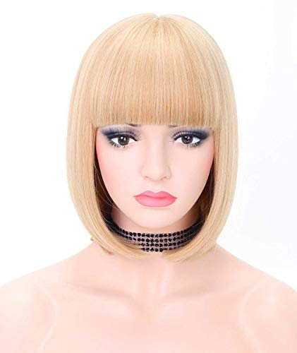 COSYCODE Blonde Bob Wig with Bangs 12 inches Short Synthetic Wigs for Daily Wear Halloween Party
