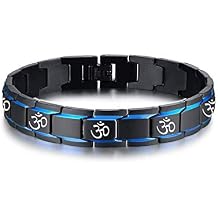 VNOX Yoga Aum Ohm Namaste & OM Symbol Stainless Steel Two-Tone Stainless Steel Link Bracelet for Men,Adjusting Tool