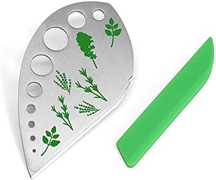 Miniatura 5 de Green - Pelador de hierbas de acero inoxidable con 9 agujeros, para cocina, para hierbas, pelador de hierbas de metal para col rizada, col, tomillo,