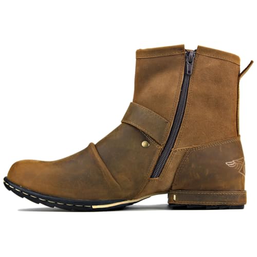 Leather Casual Motorcycle Combat Chukka Western Dress Ankle Boots for Men with Side Zipper CD-5008-1-ABNHD4